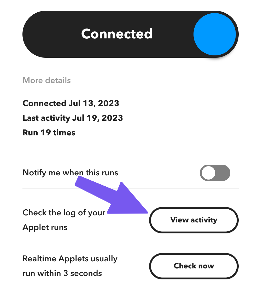 navigate to IFTTT activity feed